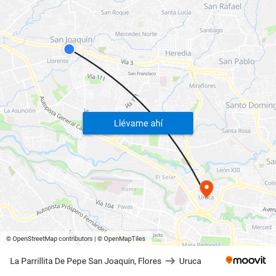 La Parrillita De Pepe San Joaquín, Flores to Uruca map