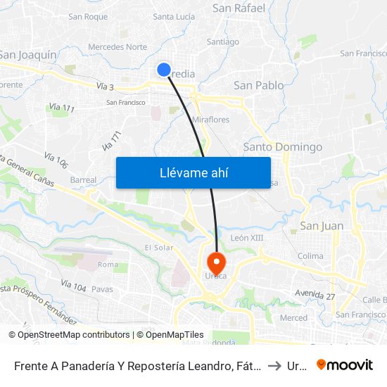 Frente A Panadería Y Repostería Leandro, Fátima De Heredia to Uruca map