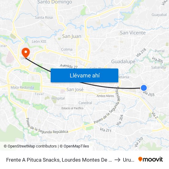 Frente A Pituca Snacks, Lourdes Montes De Oca to Uruca map