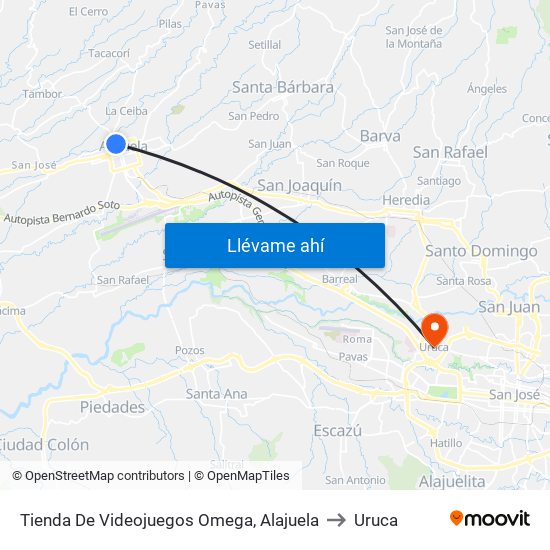 Tienda De Videojuegos Omega, Alajuela to Uruca map