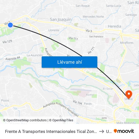 Frente A Transportes Internacionales Tical Zona Franca Saret, Auotpista General Cañas Alajuela to Uruca map