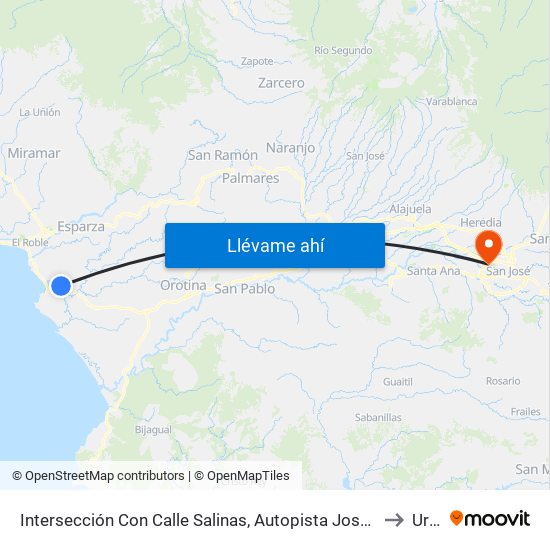Intersección Con Calle Salinas, Autopista José Castro Madriz Esparza to Uruca map