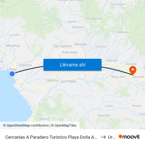 Cercanías A Paradero Turístico Playa Doña Ana, Caldera Esparza to Uruca map