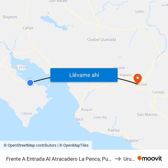 Frente A Entrada Al Atracadero La Penca, Puntarenas to Uruca map