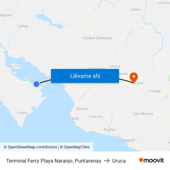 Terminal Ferry Playa Naranjo, Puntarenas to Uruca map