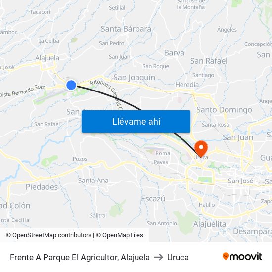 Frente A Parque El Agricultor, Alajuela to Uruca map