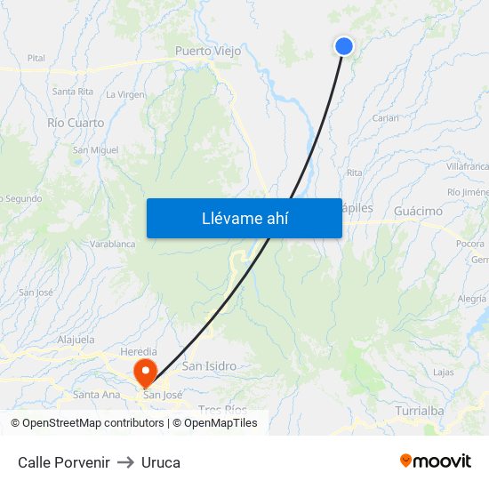 Calle Porvenir to Uruca map
