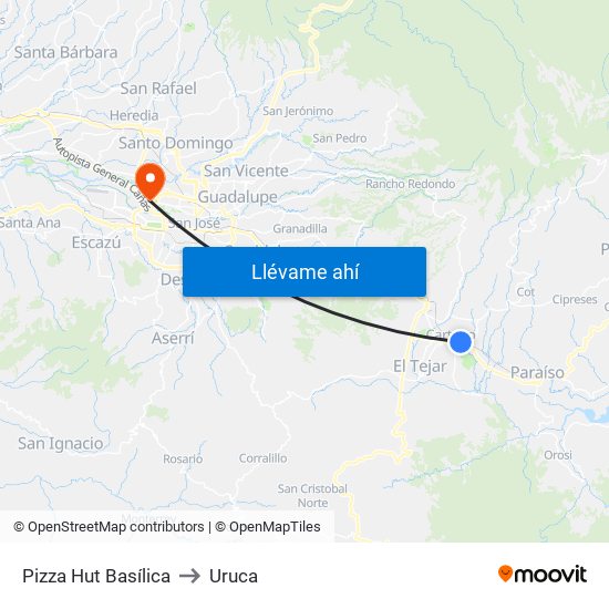 Pizza Hut Basílica to Uruca map