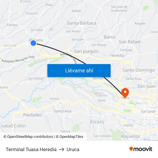 Terminal Tuasa Heredia to Uruca map