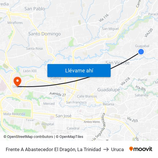 Frente A Abastecedor El Dragón, La Trinidad to Uruca map