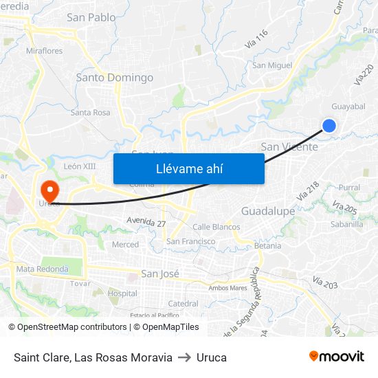 Saint Clare, Las Rosas Moravia to Uruca map