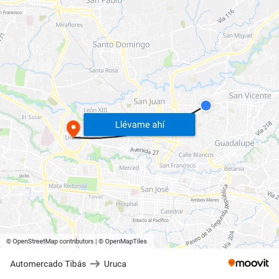 Automercado Tibás to Uruca map