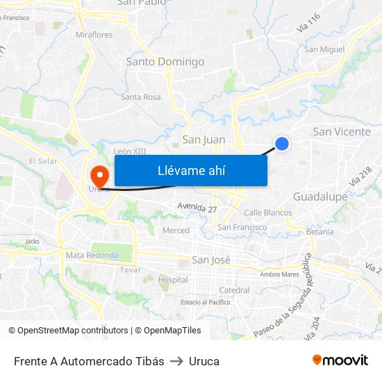 Frente A Automercado Tibás to Uruca map