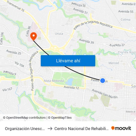 Organización Unesco, Paseo Colón San José to Centro Nacional De Rehabilitación Dr. Humberto Araya Rojas map