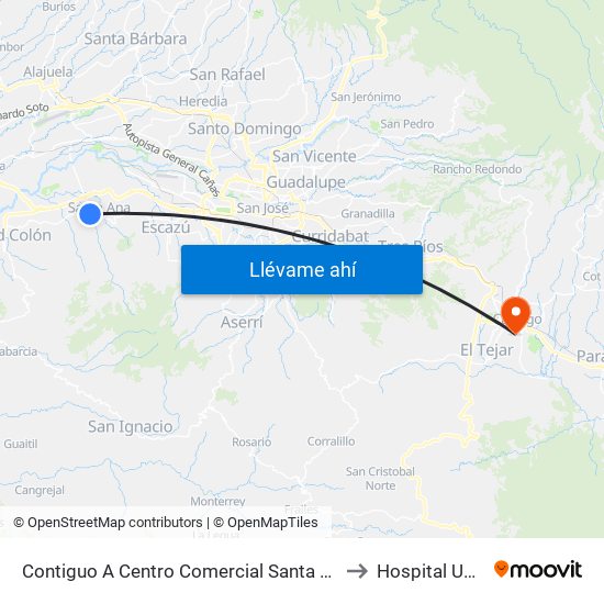 Contiguo A Centro Comercial Santa Ana Town Center to Hospital Universal map
