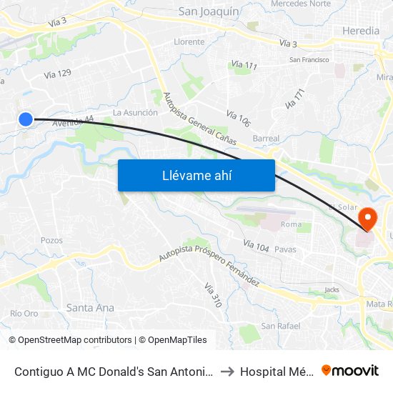 Contiguo A MC Donald's San Antonio, Belén to Hospital México map