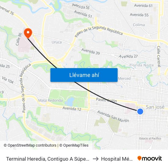 Terminal Heredia, Contiguo A Súper Fácil to Hospital México map