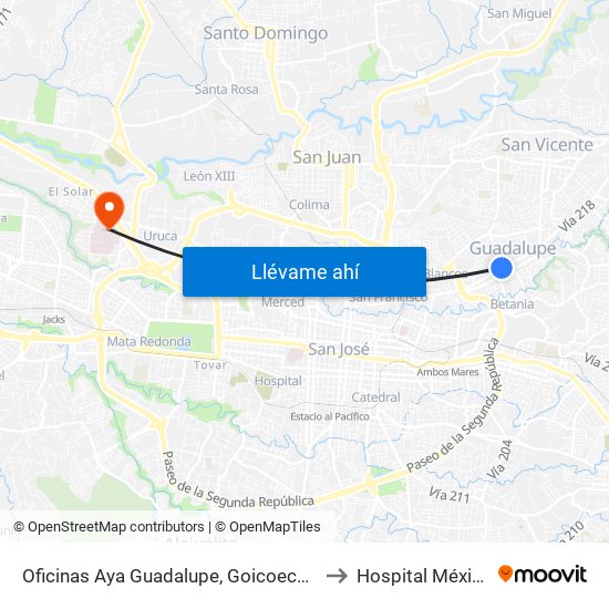 Oficinas Aya Guadalupe, Goicoechea to Hospital México map