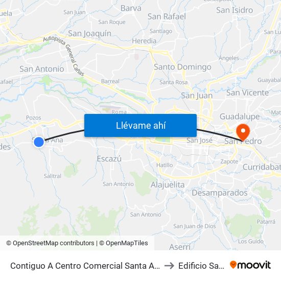 Contiguo A Centro Comercial Santa Ana Town Center to Edificio Saprissa map