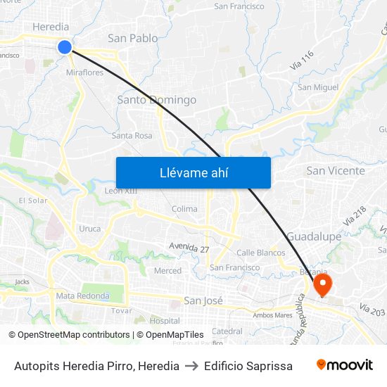 Autopits Heredia Pirro, Heredia to Edificio Saprissa map
