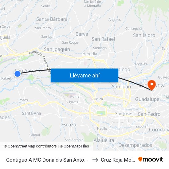 Contiguo A MC Donald's San Antonio, Belén to Cruz Roja Moravia map