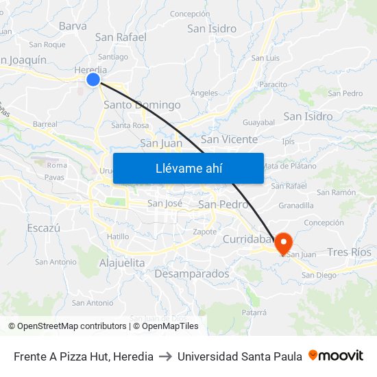 Frente A Pizza Hut, Heredia to Universidad Santa Paula map