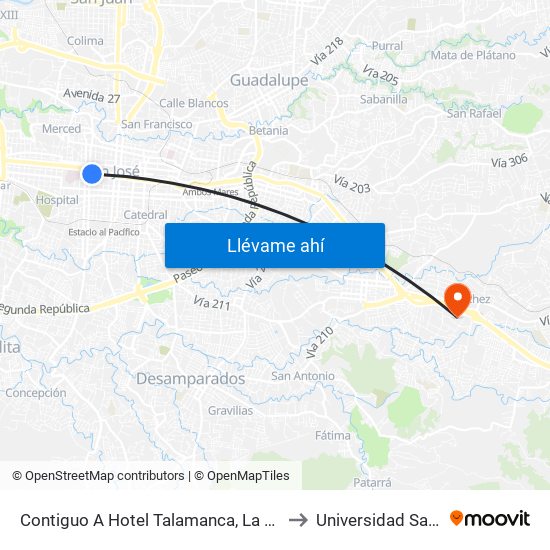 Contiguo A Hotel Talamanca, La Merced San José to Universidad Santa Paula map