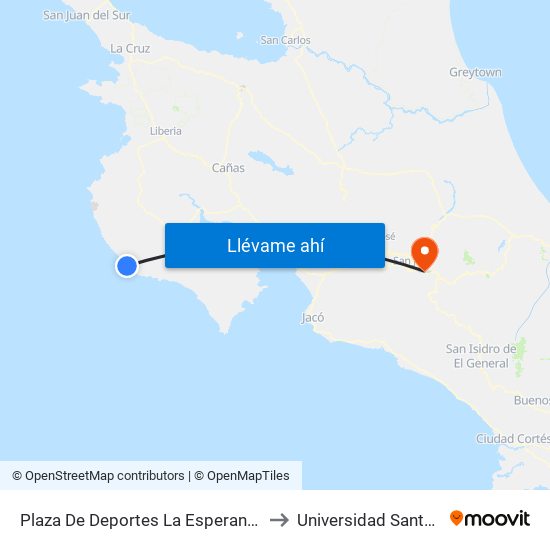Plaza De Deportes La Esperanza, Nicoya to Universidad Santa Paula map