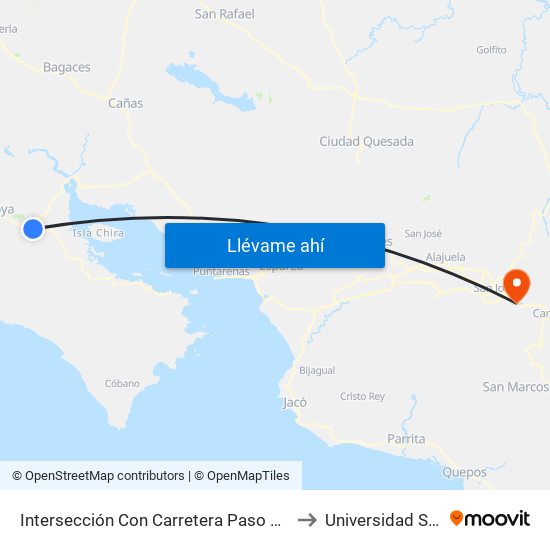 Intersección Con Carretera Paso Del Tempisque, Nicoya to Universidad Santa Paula map