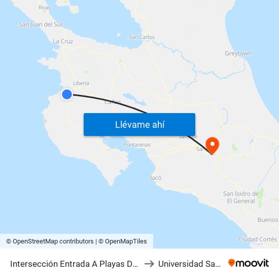 Intersección Entrada A Playas Del Coco, Carrillo to Universidad Santa Paula map