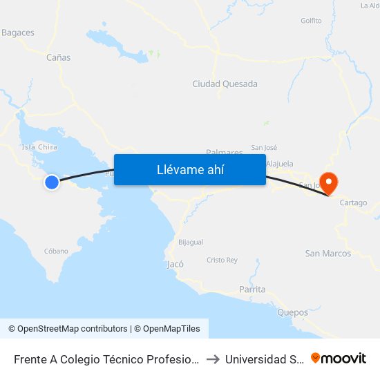 Frente A Colegio Técnico Profesional Jicaral, Puntarenas to Universidad Santa Paula map