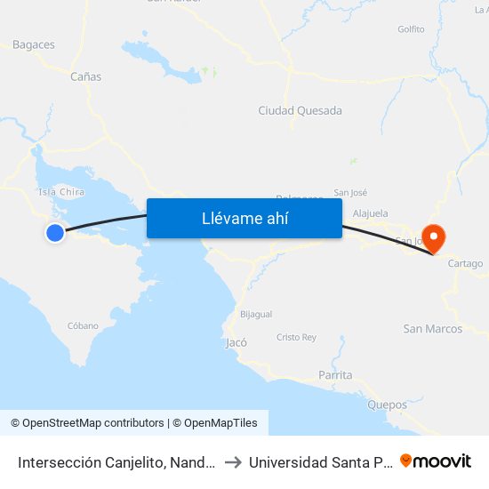 Intersección Canjelito, Nandayure to Universidad Santa Paula map