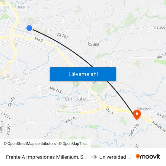 Frente A Impresiones Millenium, San Pedro Montes De Oca to Universidad Santa Paula map