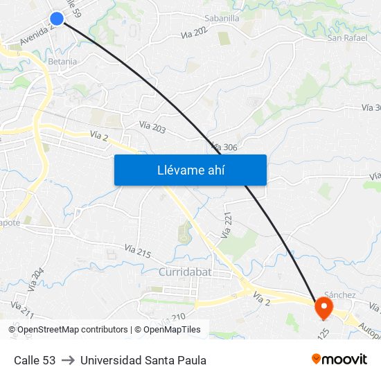 Calle 53 to Universidad Santa Paula map