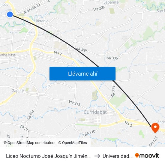 Liceo Nocturno José Joaquín Jiménez Nuñez, Guadalupe Goicoechea to Universidad Santa Paula map