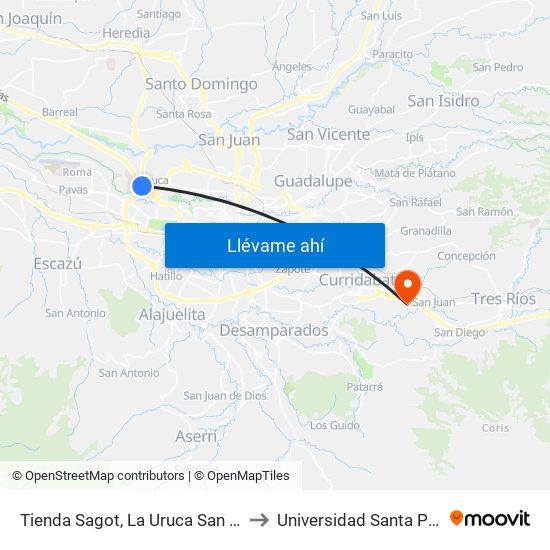 Tienda Sagot, La Uruca San José to Universidad Santa Paula map