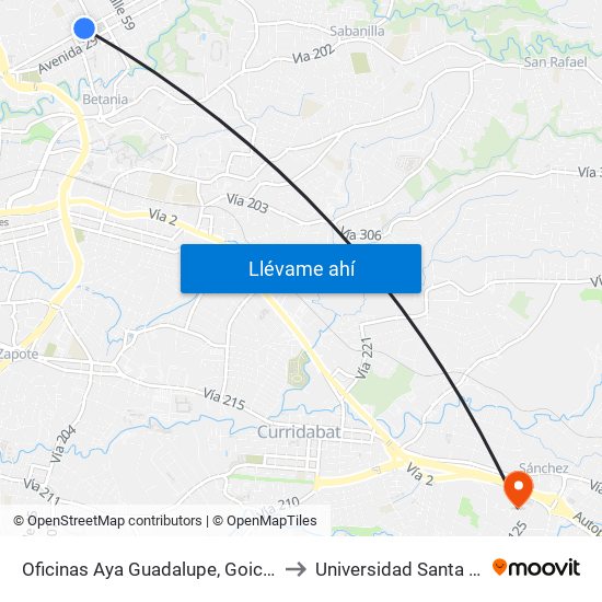 Oficinas Aya Guadalupe, Goicoechea to Universidad Santa Paula map