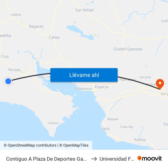Contiguo A Plaza De Deportes Gamalotal, Nicoya to Universidad Fidélitas map
