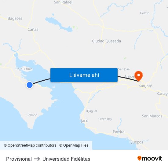 Provisional to Universidad Fidélitas map