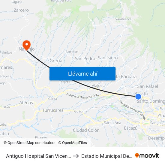 Antiguo Hospital San Vicente De Paul to Estadio Municipal De Naranjo map
