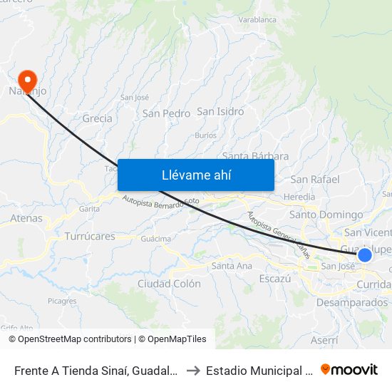 Frente A Tienda Sinaí, Guadalupe Goicoechea to Estadio Municipal De Naranjo map