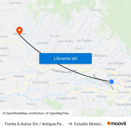Frente A Autos Xiri / Antigua Peugeot, La Valencia Heredia to Estadio Municipal De Naranjo map