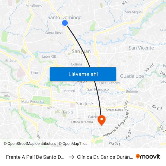 Frente A Palí De Santo Domingo to Clínica Dr. Carlos Durán Cartín map