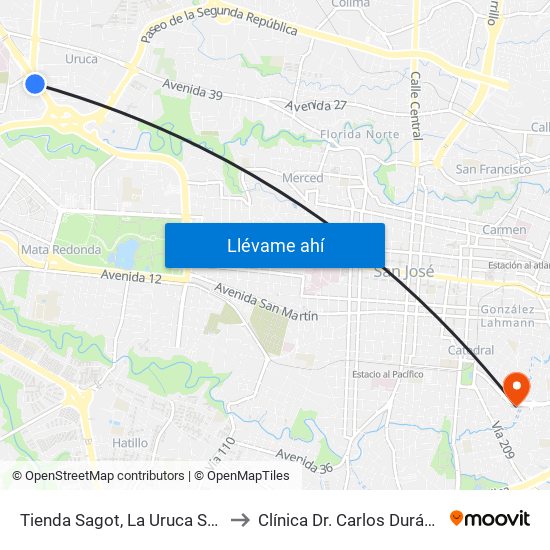 Tienda Sagot, La Uruca San José to Clínica Dr. Carlos Durán Cartín map