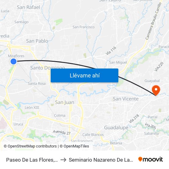 Paseo De Las Flores, Heredia to Seminario Nazareno De Las Américas map