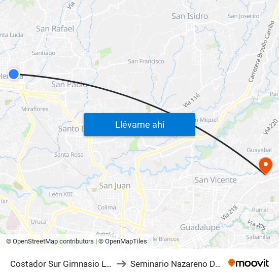 Costador Sur Gimnasio Liceo De Heredia to Seminario Nazareno De Las Américas map