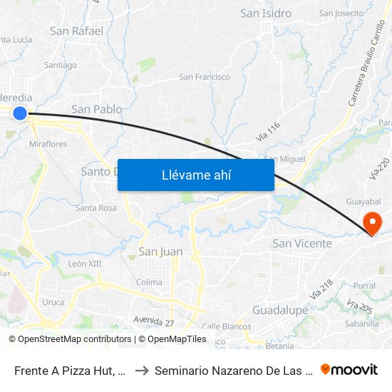 Frente A Pizza Hut, Heredia to Seminario Nazareno De Las Américas map