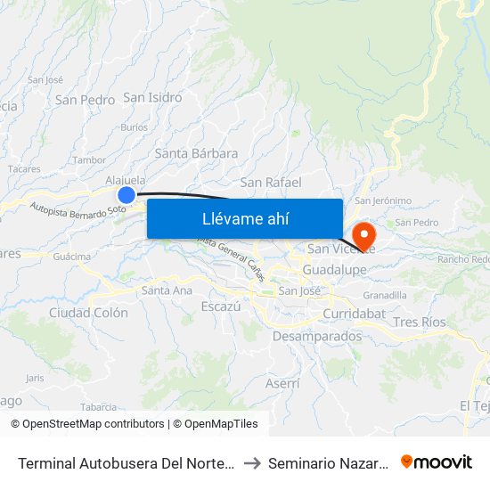 Terminal Autobusera Del Norte, Radial Francisco J. Orlich Alajuela to Seminario Nazareno De Las Américas map