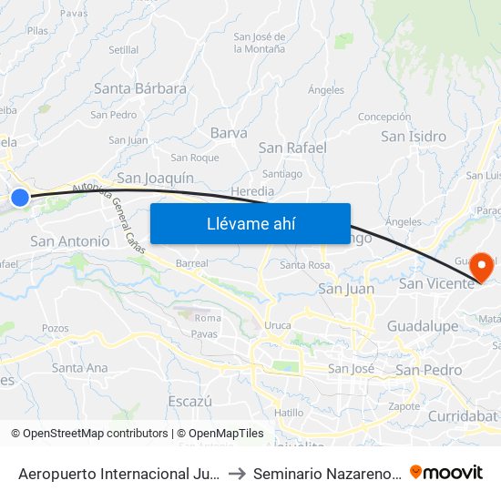 Aeropuerto Internacional Juan Santamaría, Alajuela to Seminario Nazareno De Las Américas map