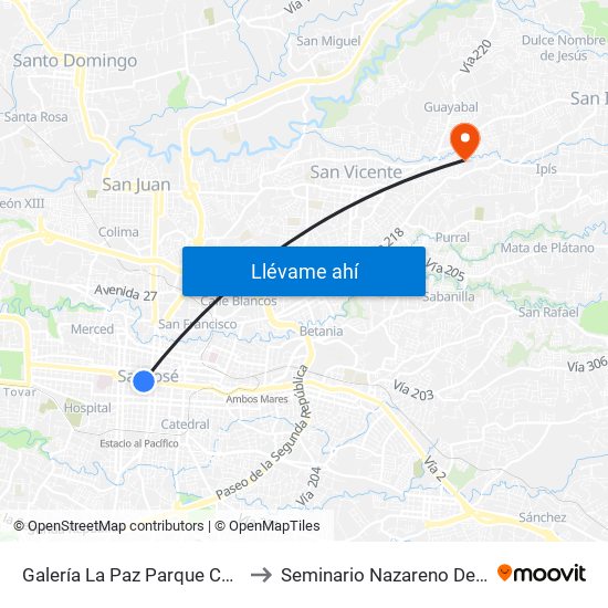 Galería La Paz Parque Central, San José to Seminario Nazareno De Las Américas map